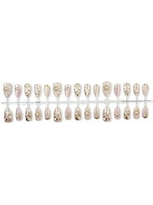 10 Pcs Medium Almond Fall Press On Nails, Floral Fake Nails, Milk White Base, Gold Leaf Pattern, White Flower, 3D Flower Emboss, Pearl Accent, High Gloss Reusable False Nail Tips For Wedding Date Evening Daily Wear - Multicolor - View 4