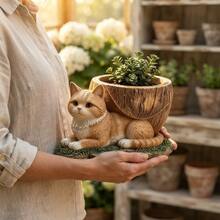 1pc Lucky Cat Planter, Garden Succulent Flower Pot, Decorative Planting Pot Ornament - A - View 5