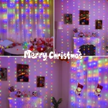 1 Pack, 300/200/100 LED Christmas Curtain Lights With Remote Control, USB Powered, 8 Lighting Modes, Timer Hanging Fairy String Lights For Bedroom, Wall, Wedding, Party, Christmas Decoration - Multi-color light - View 7