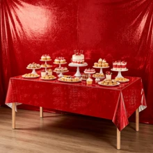 Red Fluorescent Shimmer Simple Luxury PET Tablecloth Suitable For Birthday Wedding Christmas Graduation Party Decoration 54 X 86.6 Inches, Festive Party Tablecloth - Red Dot Laser - View 6