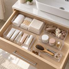 1pc XL/7pcs Set Clear Plastic Drawer Organizer Tray, Transparent Storage Box, Suitable For Cosmetics, Jewelry, Makeup, Office Supplies, Bathroom And Bedroom Drawer Storage - Clear - View 10