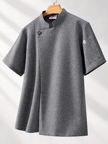 Premium Linen Short Sleeve Chef Uniform, Suitable For High-End Hotels, Restaurants, Bakeries, Cafes. Durable, Washable, Colorfast, Shrink-Resistant, Breathable, Comfortable, Smooth. Customized Buttons, Fashionable And Elegant Design - Grey - View 4