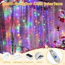 1 Pack, 300/200/100 LED Christmas Curtain Lights With Remote Control, USB Powered, 8 Lighting Modes, Timer Hanging Fairy String Lights For Bedroom, Wall, Wedding, Party, Christmas Decoration - Multi-color light - View 5