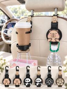 Car Headrest Hook Cup Holder 2-In-1 Seat Back Storage Hook, Multi-Function Car Interior Seat Hook With Storage Hook, Cup Holder, Cute Animal Design, Universal Car Interior Accessory, Suitable For Travel And Commuting - A - View 1