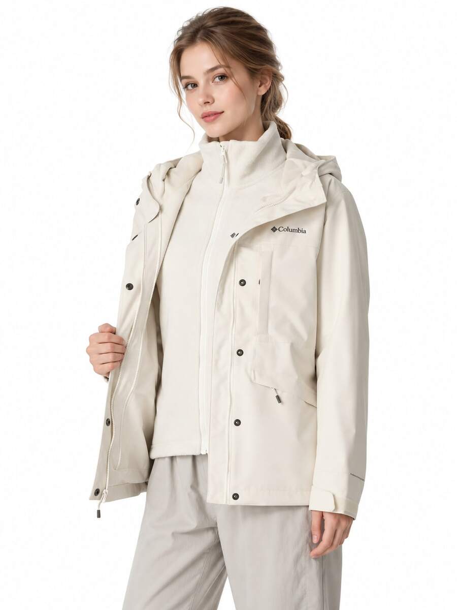 Columbia New Style Outdoor Fleece Lined 3-In-1 Softshell Jacket Coat - Ivory White - View 1