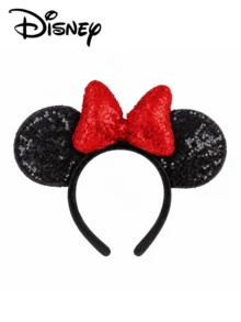 Disney 1pc Shiny Black Sequin Mouse Ears Headband With Red Sequin Bow, Cute Festival Hair Accessory For Theme Park & Party Costume - Multicolor - View 7