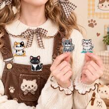 28pcs Adorable Kitty Embroidery Iron-On Patches Set, Assorted Cartoon Cat Designs Fabric Patches For DIY Craft And Cat Lover Gift - Multicolor - View 2