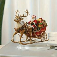 1pc Classic Acrylic Santa Claus & Reindeer Sleigh Statue, Desktop Decor, Boho Style Christmas Decoration, Suitable For Home, Office, Bedroom, Cafe - Versatile Holiday Decor, Unique Gift Idea - Multicolor - View 8