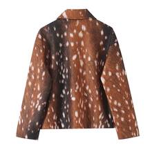 ZAHM Women Fawn Spotted Faux Fur Lapel Zip Up Cropped Jacket, Retro Soft Animal Print Fluffy Warm Outerwear For Fall Winter Streetwear - Brown - View 8
