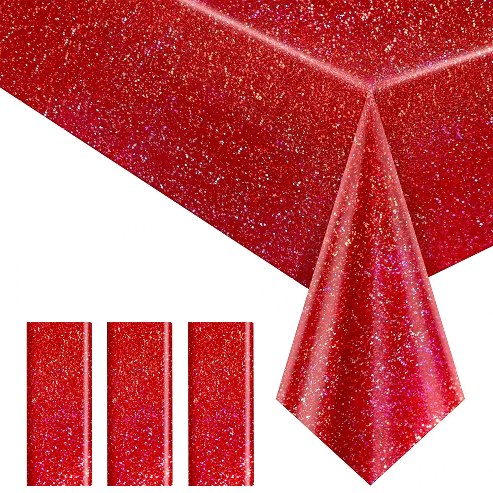 Red Fluorescent Shimmer Simple Luxury PET Tablecloth Suitable For Birthday Wedding Christmas Graduation Party Decoration 54 X 86.6 Inches, Festive Party Tablecloth - Red Dot Laser - View 1