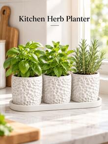 4pcs Indoor Plant Pots Set With Drainage Holes And Trays, Modern Textured Planters For Indoor Greenery, Succulents, Herbs, Cacti And Small Plants, Suitable For Windowsill, Desktop, Shelf, Living Room And Office Home Decor - Multi-color - View 9
