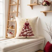 1PC Christmas Tree With Gold Ornament Ball And Snowflake Star Decor Print Pillow Cover, Sofa Couch Cushion Living Room Decor - Multicolor - View 10