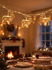 1pc 2/3 Meters Metal Reindeer Christmas String Lights, Battery Operated Warm White Hollow Deer Design, Suitable For Christmas Tree, Fireplace, Indoor Holiday Party Decoration - A - View 7
