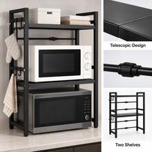 Double Layer Adjustable Microwave Oven Rack Kitchen Counter Storage Shelf - View 3