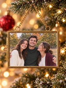 1pc Personalized Photo Frame Christmas Ornament, Customized Couple Photo With Name And Text, Customized Wedding Anniversary Pendant, First Christmas Keepsake After Marriage, Christmas Tree Decoration Gift, For Newlyweds - Multicolor - View 5