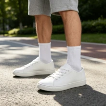 Men's White Canvas Shoes | Breathable & Durable | Low-Top Round Toe Lace-Up Design, Non-Slip Sole | Versatile For All Seasons, Suitable For Daily Wear, Shopping, Vacation - White - View 7