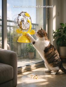 1pc Cat Windmill Treat Dispenser Toy, Rotating Turntable Slow Feeder For Indoor Cats, Plastic With Strong Suction Base, Relieve Boredom And Reduce Overeating - 200ml - View 6