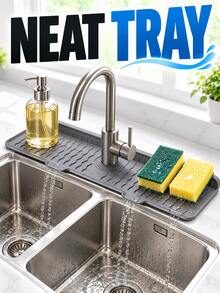 Foldable Faucet Splash Guard With Water Block, Thickened Sink Drip Tray, Drainage Mat, Soap Dispenser Drip Pad, Portable Dish Drying Rack, Home Furniture Bathroom Kitchen Decor, Sink Installation Accessories, Apartment Bathroom Kitchen Essentials - A - View 5