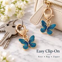 2pcs Colorful Butterfly Keychain Heart Buckle Bag Pendant, Women's Exquisite Butterfly Charm, Lightweight Easy-To-Attach Key Ring, Handbag Backpack Zipper Decoration, Multi-Scenario Daily Accessory - Multicolor - View 2