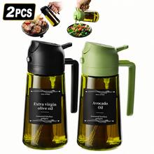 2pcs 2-In-1 Oil Dispenser And Sprayer Set, Olive Oil Spray Bottles With Pour Spout And Handle For Cooking, Air Fryer, Salad & BBQ, Black & Gree - Multicolor - View 4