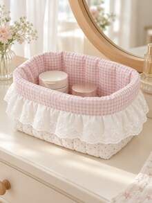 New Polka Dot Ruffle Storage Basket, Cute Sweet Girl Style Desktop Organizer, Small Handmade Snack/Miscellaneous Storage Basket, Children's Desk Organizer, Baby Diaper And Bottle Storage Basket - Multicolor - View 2