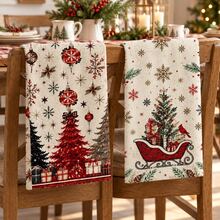 2pcs Vintage Christmas Sleigh & Christmas Tree Print Towels, Suitable For Kitchen, Bathroom, Toilet Holiday Decor, Winter Home Decoration, Christmas Gift Set - Multicolor - View 5