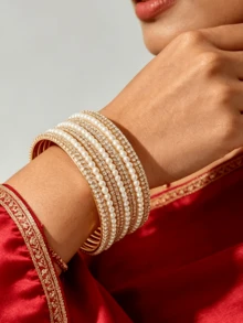6pcs/Set Elegant Faux Pearl Bracelets Bohemian Style Women's Jewelry, Suitable For Daily Wear, Wedding, Party Accessories - Rhinestone Type - View 2