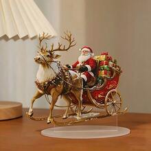 1pc Classic Acrylic Santa Claus & Reindeer Sleigh Statue, Desktop Decor, Boho Style Christmas Decoration, Suitable For Home, Office, Bedroom, Cafe - Versatile Holiday Decor, Unique Gift Idea - Multicolor - View 4