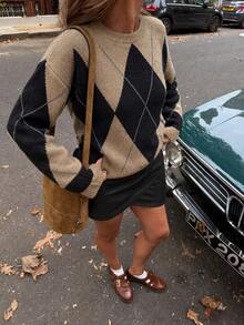 Women's Loose Fit Comfortable Contrast Color Pullover Sweater - Multicolor - View 5