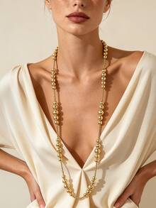1pc Fashionable Luxury Elegant Personalized Design Round Beaded Long Necklace Minimalist Style Elegant Banquet Women - Long Round Bead Necklace - View 1