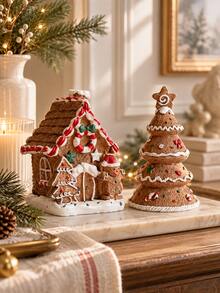 1pc Christmas Gingerbread House & Tree Figurine, Cute Candy Cane Desktop Decor, Suitable For Fireplace Mantel, Shelves And Holiday Home - Y - View 7