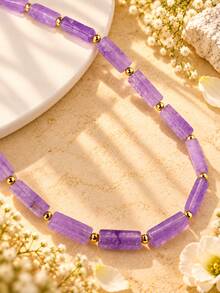 Elegant Bohemian Natural Stone Amethyst Necklace - Fashion Exquisite Autumn / Winter Vacation Jewelry For Women Suitable For Everyday And Holiday Wear - Purple - View 7