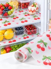 1 Roll Red Cherry Cabinet Liner, Drawer Liner, Non-Slip EVA Refrigerator Liner, Waterproof/Oil-Proof Transparent Fruit Print Liner, Table Mat, Back To School Supplies (Non-Adhesive). - Cherry Pattern - View 11