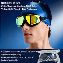 WEITIS Adult Large Frame Swimming Goggles, HD Waterproof Anti-Fog Unisex Professional Diving Swim Glasses - Black Border With Yellow Gold Plating + Bagged Packaging - View 14