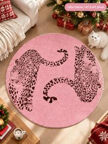 1pc Velvet Sweet Cool Pink Base Double Black Leopard Round Rug, Vintage Personalized Leopard Print Leopard Pattern, Living Room Bedroom Makeup Chair Decor Mat, Rugs, Carpet, Rugs Living Room Large, Rugs Living Room, Rugs For Bedroom, Bedroom Rug, Rug For Bedroom, Carpet Living Room, Carpet For Bedroom, Kitchen Mat, Bathroom Mat, Room Decor, Kitchen Rug, Hallway Runner - Multicolor - View 2