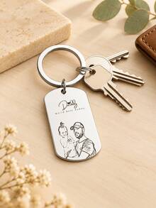 1pc Personalized Custom Figure Silhouette Keychain, Engraved Figure Silhouette And Quote Pendant, Custom Date And Commemorative Text, Rectangular Tag Keychain, Suitable For Car Keys, House Keys, Backpack Charms, Couple Commemorative Gift, Father's Day Gift, Mother's Day Gift, Birthday Gift, Valentine's Day Gift, Anniversary Gift, Christmas Gift, Exclusive Commemorative Gift For Dad, Mom, Boyfriend, Girlfriend, Husband, Wife - Multicolor - View 6