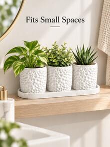 4pcs Indoor Plant Pots Set With Drainage Holes And Trays, Modern Textured Planters For Indoor Greenery, Succulents, Herbs, Cacti And Small Plants, Suitable For Windowsill, Desktop, Shelf, Living Room And Office Home Decor - Multi-color - View 8