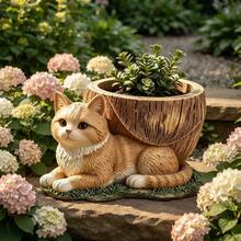 1pc Lucky Cat Planter, Garden Succulent Flower Pot, Decorative Planting Pot Ornament - A - View 2