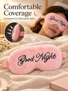 Plush Sleep Eye Mask With Embroidered Letters, Soft Light-Blocking Eye Mask, Suitable For Women, Comfortable Travel Essential, Applicable For Airplane And Home, Cute Bedroom Accessory, Women's Holiday Gift, Travel Camping Sleep Accessory - A - View 5