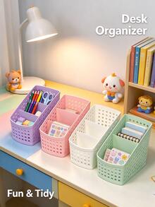 1pc Desktop Drawer Storage Box, Multifunctional Storage Box & Pen Holder, Desktop Stationery Organizer, Portable & Easy Access, Designed For Students And Office Use; Student Divided Pen Holder, Office Desktop Storage Tube, Office Supplies - View 3