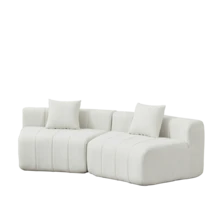 Soffa i chenille, skum+fjäder beige med modulär design och kudde för vardagsrum och lounge - Beige 2-sits - Visa 5