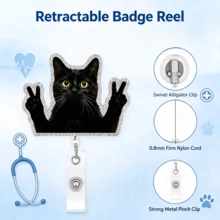 TONAVIETO 1pc Biye Loading Cat Badge Reel Acrylic Retractable Badge Holder Clip With Swivel Alligator Clip For RN LPN CNA MA Medical Worker Teacher Doctor Gifts - Biye Loading Cat - View 2
