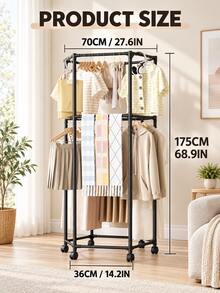 Square/Hexagonal Rotating Clothes Drying Rack, Rolling Clothes Rack With Load-Bearing Wheels, Space-Saving, Sturdy Metal Floor-Standing Multi-Bar Clothes Rack, Suitable For Bedroom, Dormitory And Balcony; Floor-Standing Rotating Clothes Drying Rack, Suitable For Room, Bedroom, Living Room - Multicolor - View 3