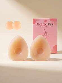 Xeetee Women's Adhesive Silicone Nipple Covers With Flower Nipple Covers, Strapless Backless Sticky Bra, Seamless Reusable Invisible Bra For Dresses - Apricot - View 9
