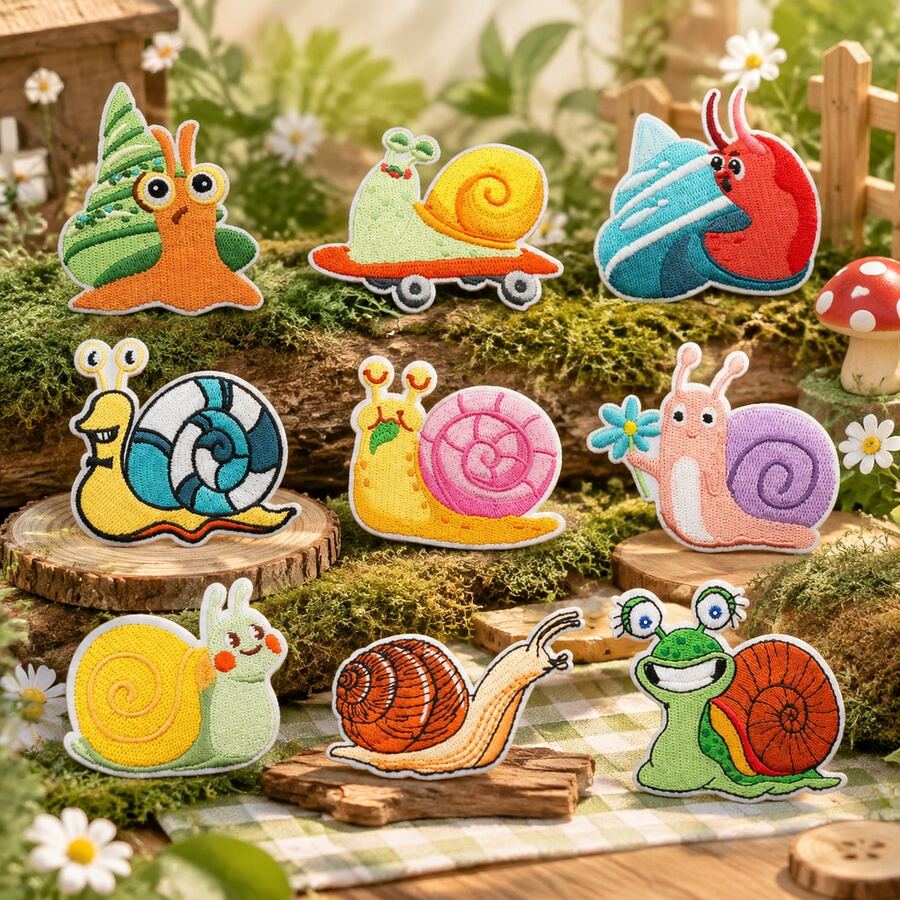 9pcs Cute Snail Iron On Patches Set, Cartoon Snail Embroidery Appliques For Clothing Jackets Bags DIY Decor - Multicolor - View 1
