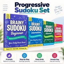 Sudoku Logic Puzzle Notebooks, Progressive 9x9 Number Games, Beginner To Challenge Levels, Brain Training, Focus, Reasoning & Problem-Solving Practice, Clear Grids With Answer Key, Home, Classroom & Travel - 4 Difficulty Levels - View 1