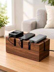 Wooden Cable Management Box, Solid Wood Power Strip Hide Box, Socket Cord Hider, Desktop Wire Organizer, Router Storage Holder, Cable Concealer Box, Desk Cable Tidy Cover, Home Office Desktop Decor, Multi-Grid Wire Storage Case To Hide Messy Cables - Multicolor - View 6