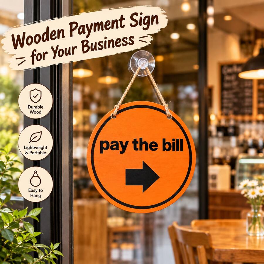 1PC Orange Round Wooden Payment Sign (2D Flat) - High Contrast Workplace Indicator Label - 8X8 Inches - Library Store Office Checkout Counter Decor - Store Signage, Vertical Orientation, Durable Material, Indoor/Outdoor Sign, Christmas Gift - Orange Round Wooden Payment Sign - View 1