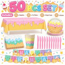 Ice Cream Theme Party, Tableware Set, Decoration Set, Newborn Party, Birthday Party, Photography Studio Decor Props, Halloween Tableware, Christmas Tableware, New Year Tableware, Holiday Tableware, Disposable Tableware, Disposable Cookware - View 12