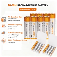 POWERKAN AA Rechargeable Batteries, 1.2V Ni-, Rechargeable Up To 1000 Times + 800mAh Per Cell, Suitable For Consumer Electronics, Remote Controls, Alarm Clocks, And Power Supply For Solar-Powered Garden Lights. - View 3